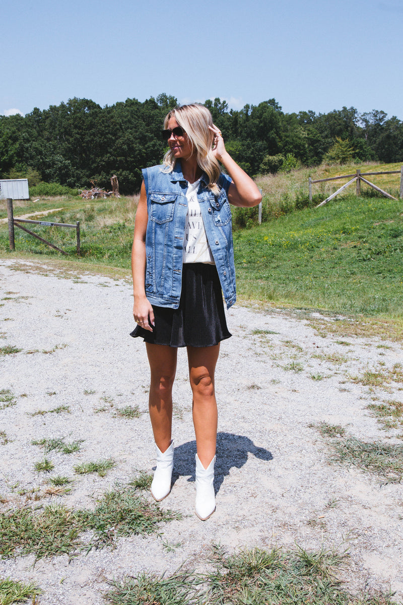 Boyfriend Boxy Denim Vest, Medium Wash
