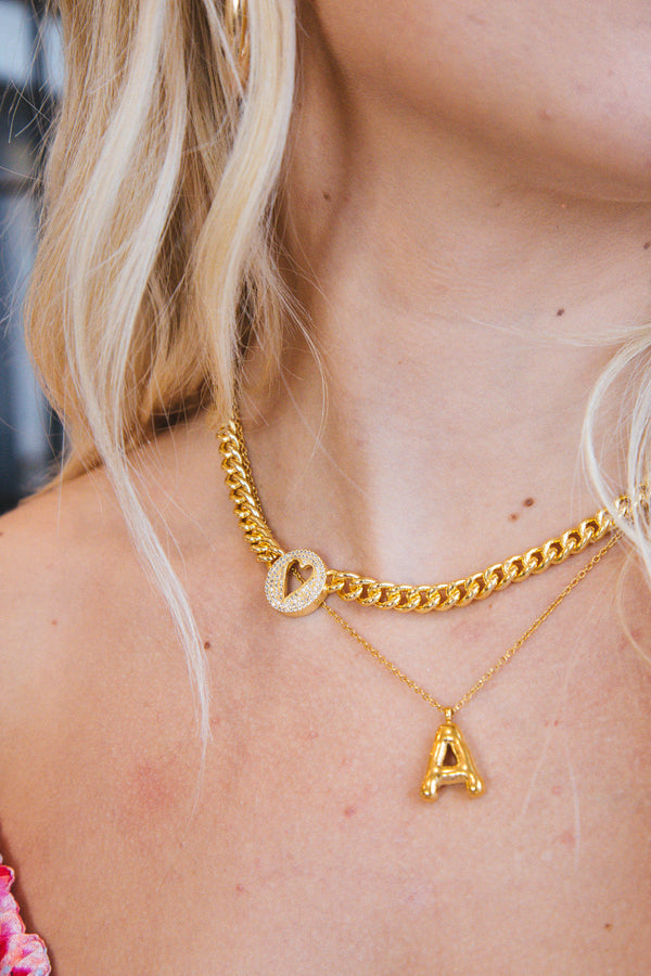Pave Heart Chain Necklace | Sahira Jewelry