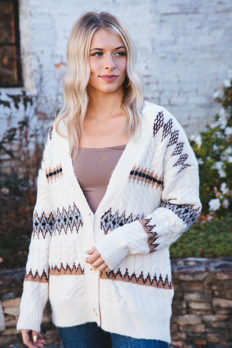 Anne Long Sleeve V-Neck Cardigan, Natural | RD Style