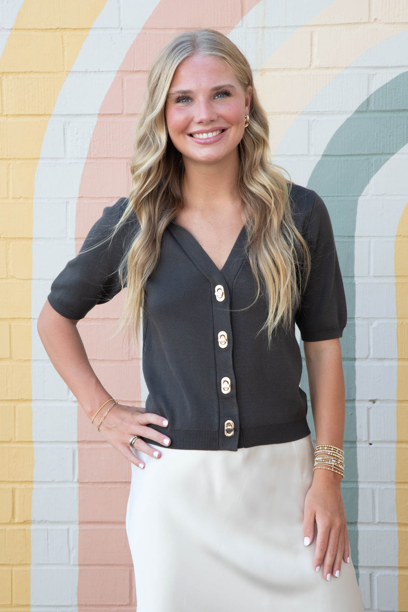 Harlow Gold Twist Lock Button Top, Dark Olive
