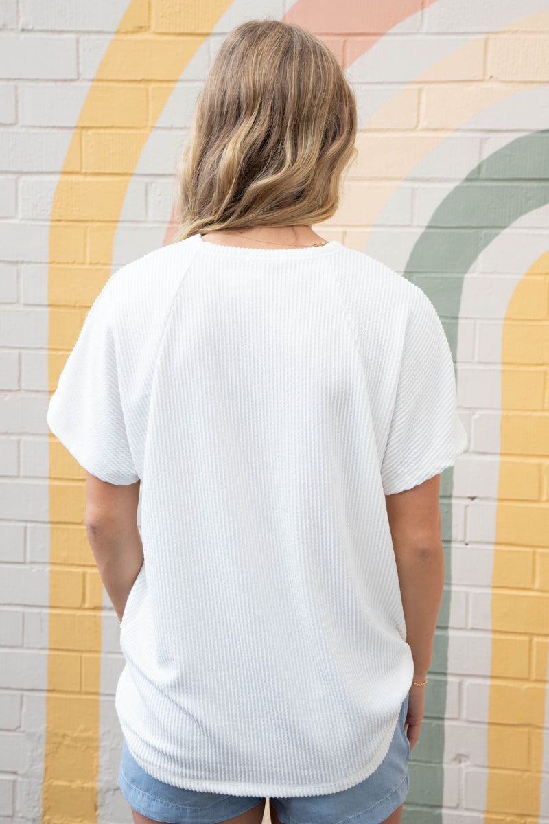 Lila Dolman Sleeve Ribbed Top, Ivory