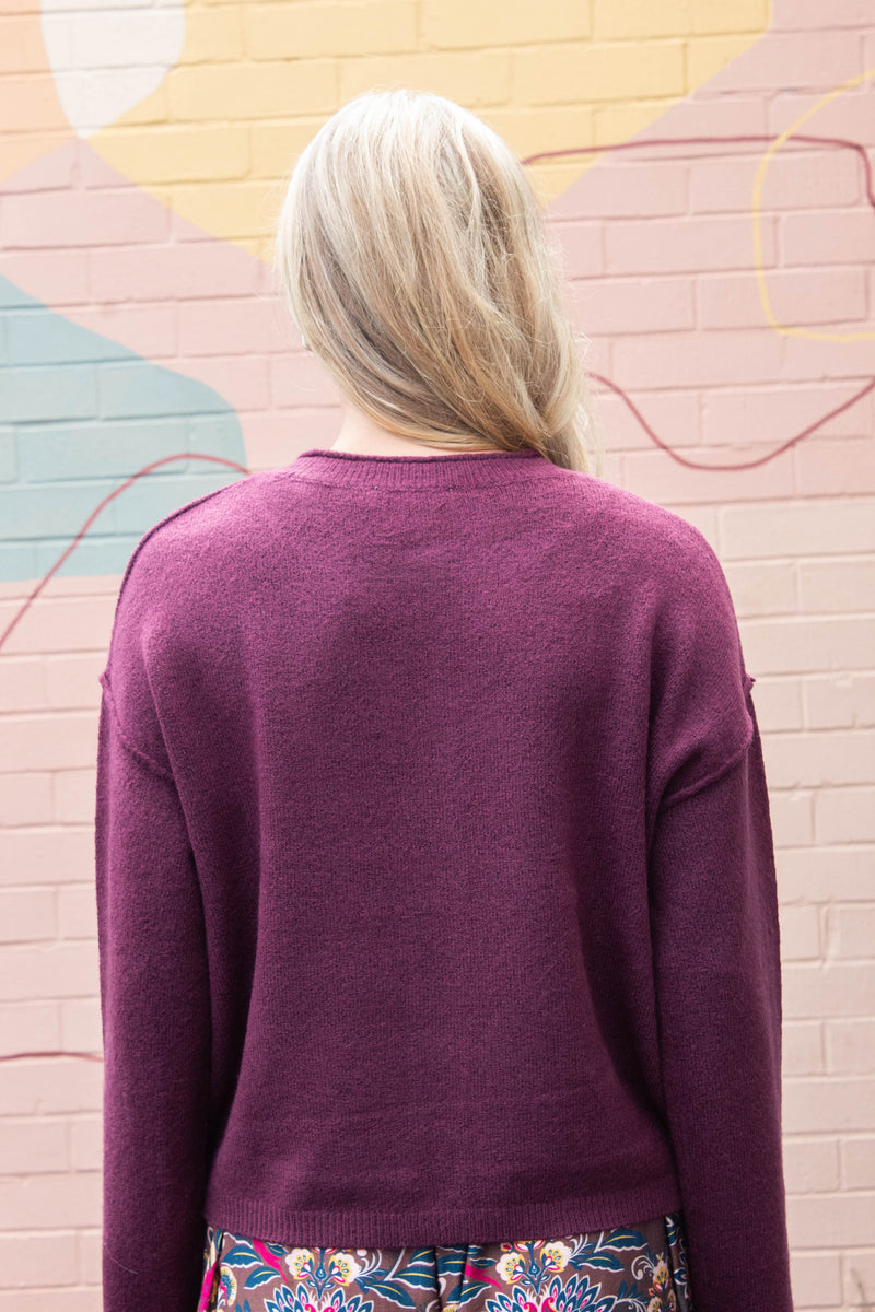 Melina Roll Neck Cardigan, Dark Cherry
