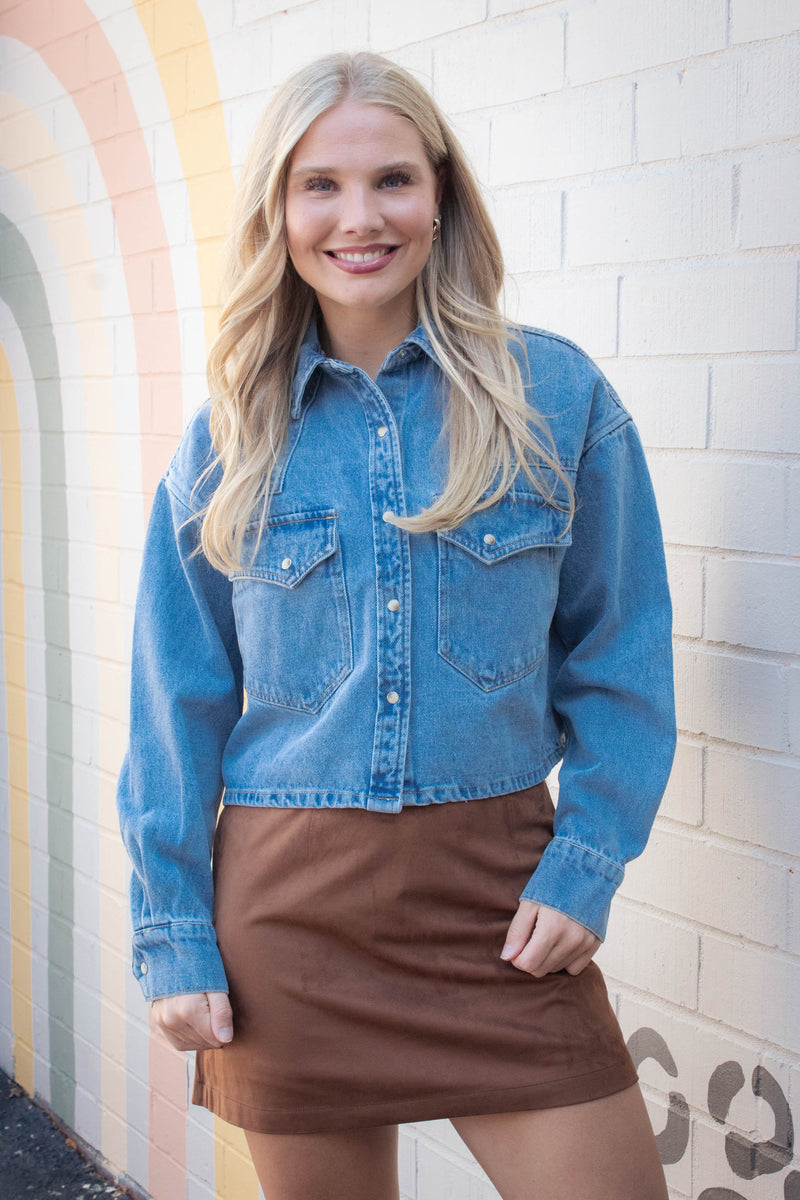Rafi Denim Top, Forever Blue | Steve Madden