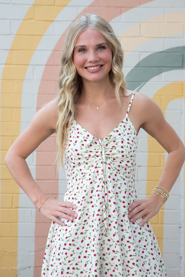 Halle Ditsy Floral Sleeveless Midi Dress, Ivory