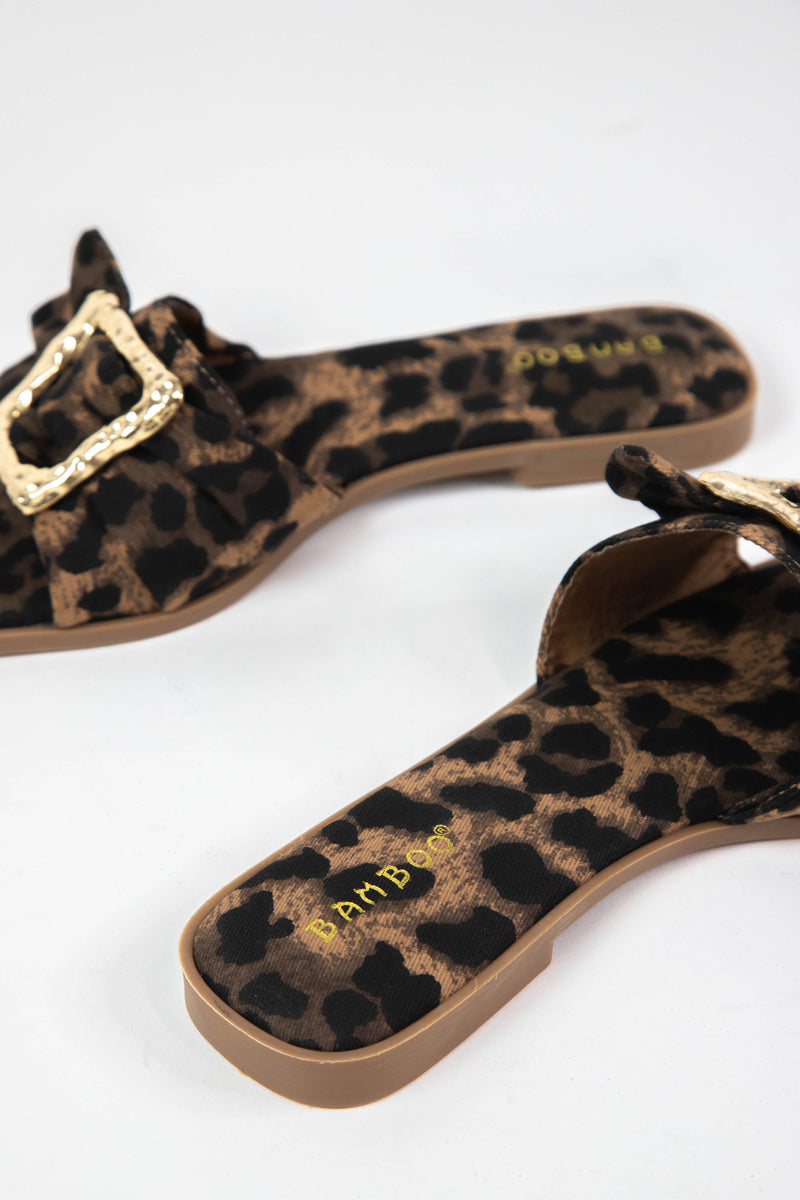 Concept Gold Buckle Slide On Sandal, Leopard Canvas