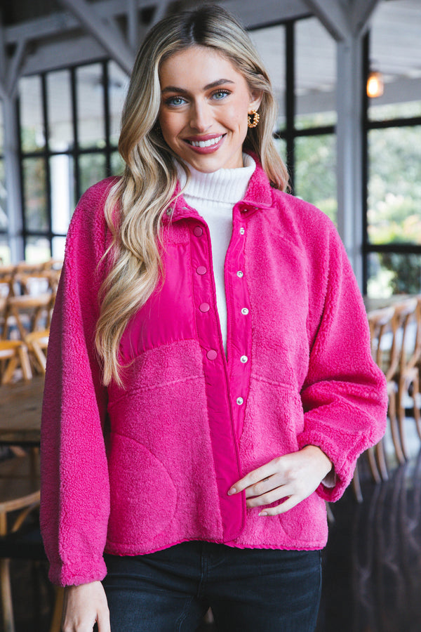 Selkirk Button Fleece Jacket, Fuchsia