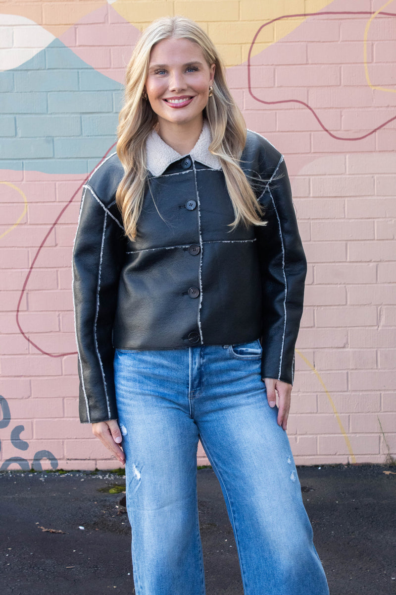 Tilia Faux Leather Coat, Black | Steve Madden