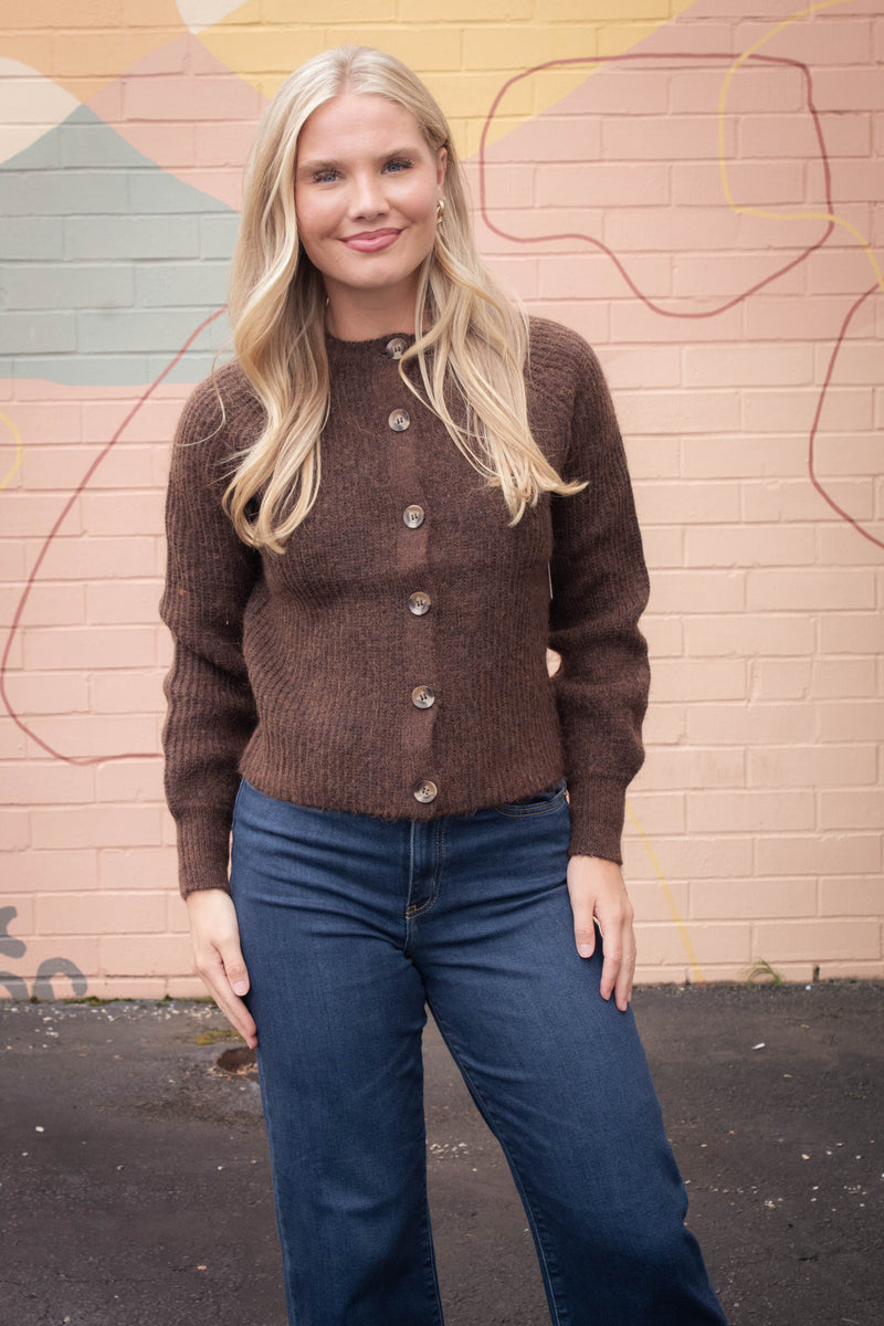 Usha Raglan Sleeve Cardigan, Brown Melange | RD Style