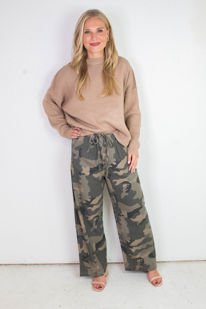 Rosalia Front Tie Woven Pant, Camo