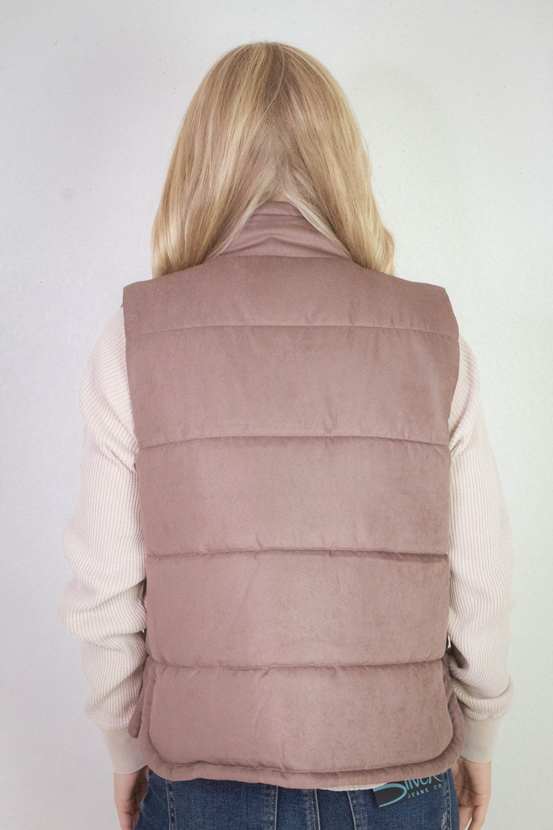 Isabelle Suede Puffer Vest, Cocoa