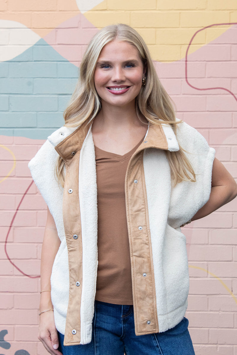 Tatum Cotton Jersey V-Neck Tee, Bronze Brown