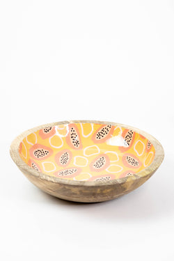 Large Enameled Mango Wood Bowl, Yellow