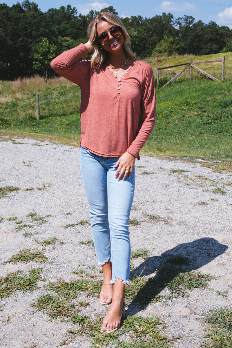 Bence Button Knit Top, Brick