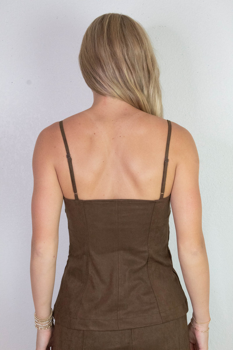Autumn Square Neck Suede Top, Dark Oak