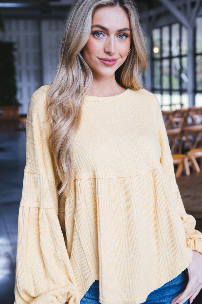 Audrey Babydoll Waffle Knit Top, Butter