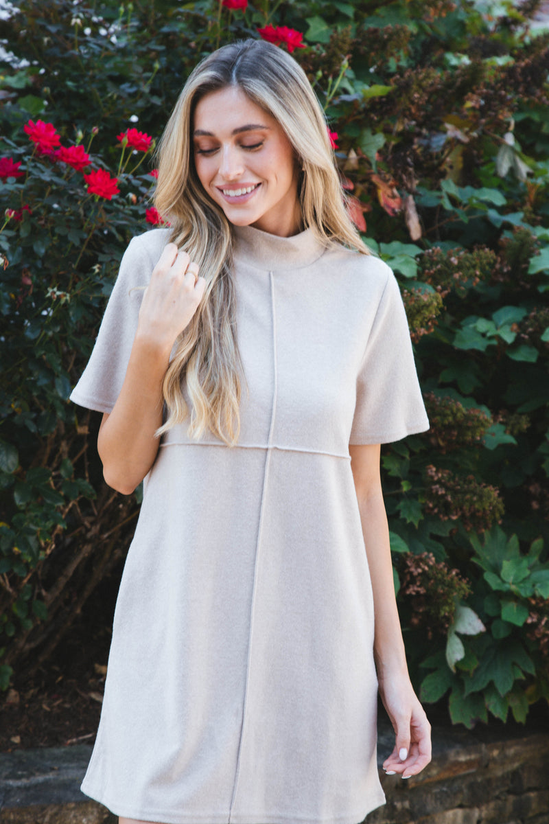 Call Away Mock Neck Mini Dress, Oatmeal