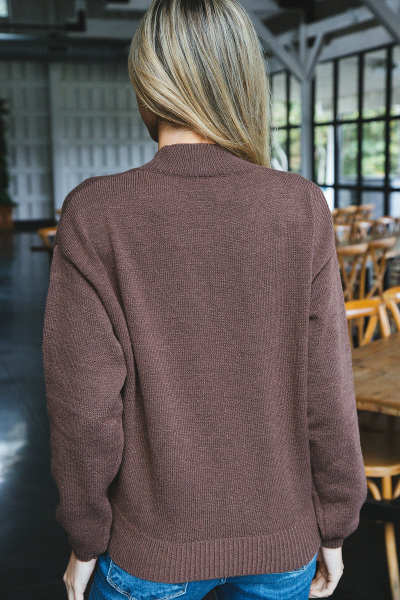 Howdy Mock Neck Sweater, Brown