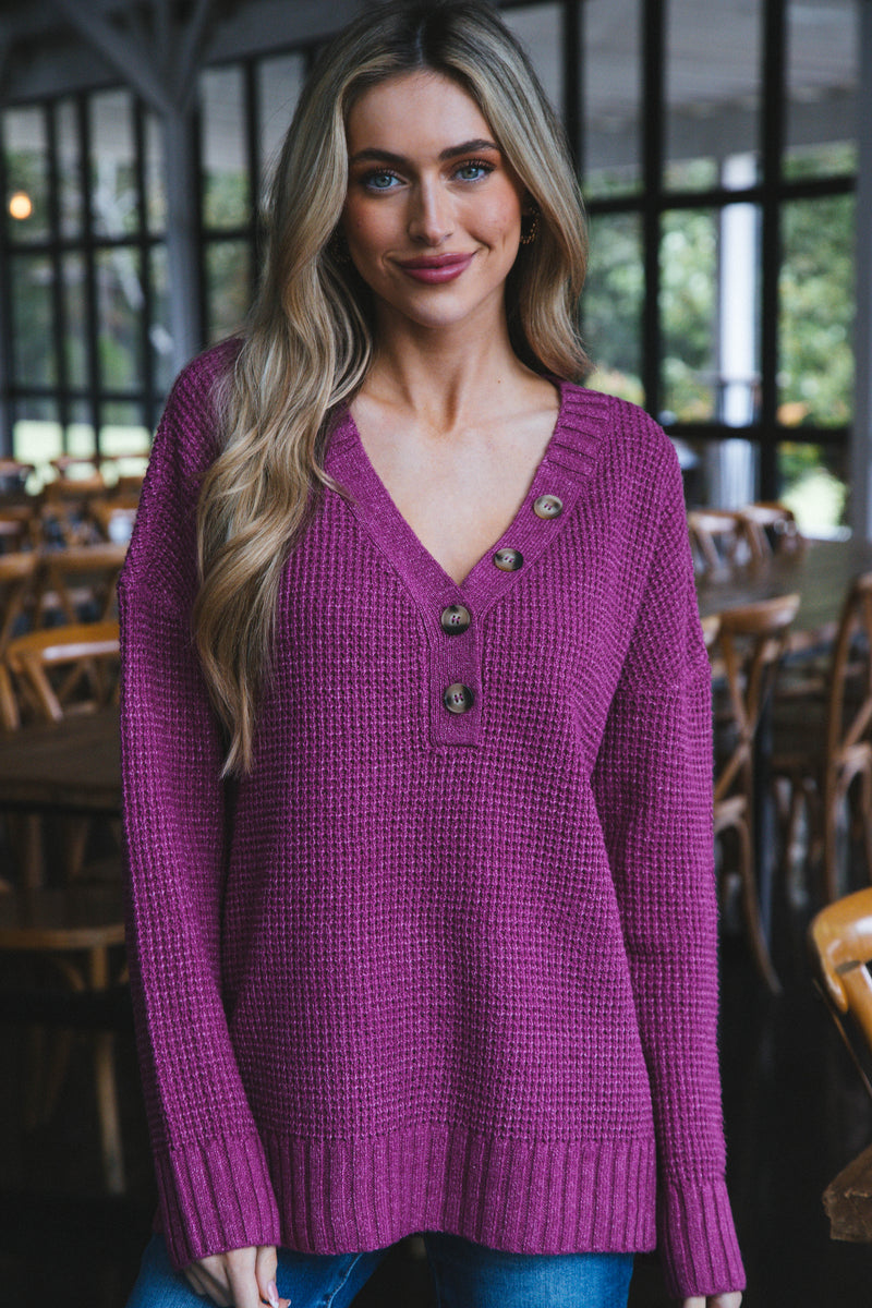 Cierra Button Neckline Sweater, Pink