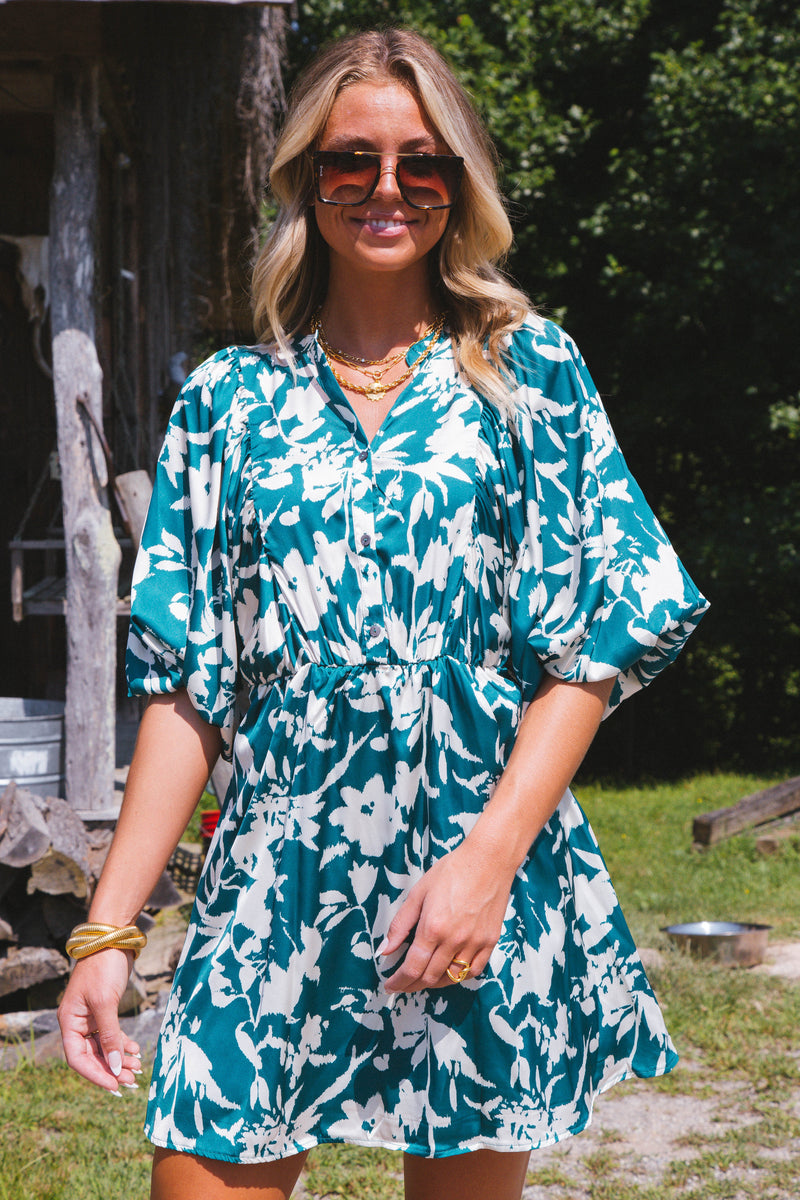Dorian Satin Mini Dress, Teal Green