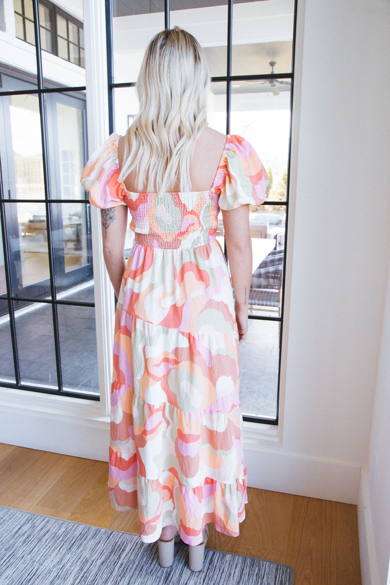 Maddie Printed Maxi Dress, Peach