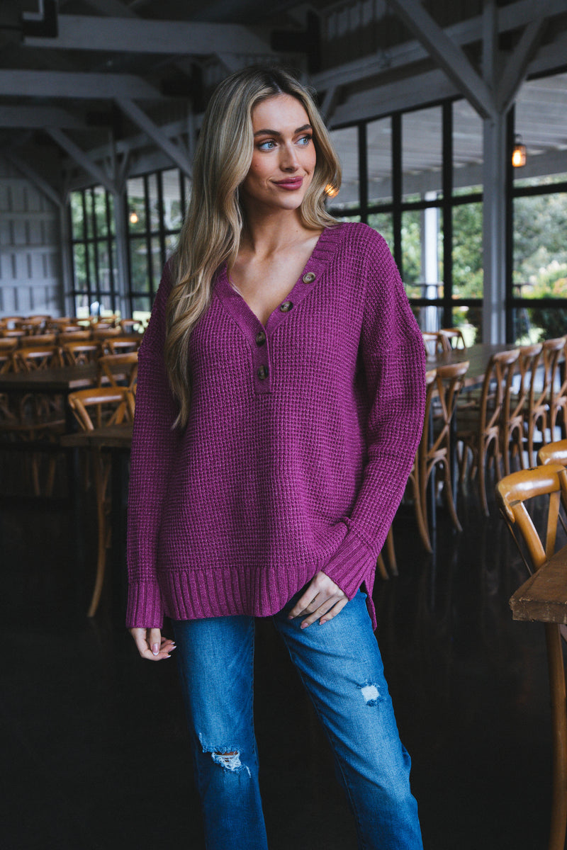 Cierra Button Neckline Sweater, Pink