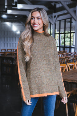 Cozy Autumn Colorblock Sweater, Brown/Orange