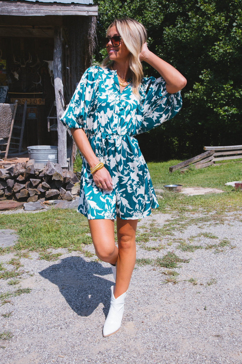 Dorian Satin Mini Dress, Teal Green