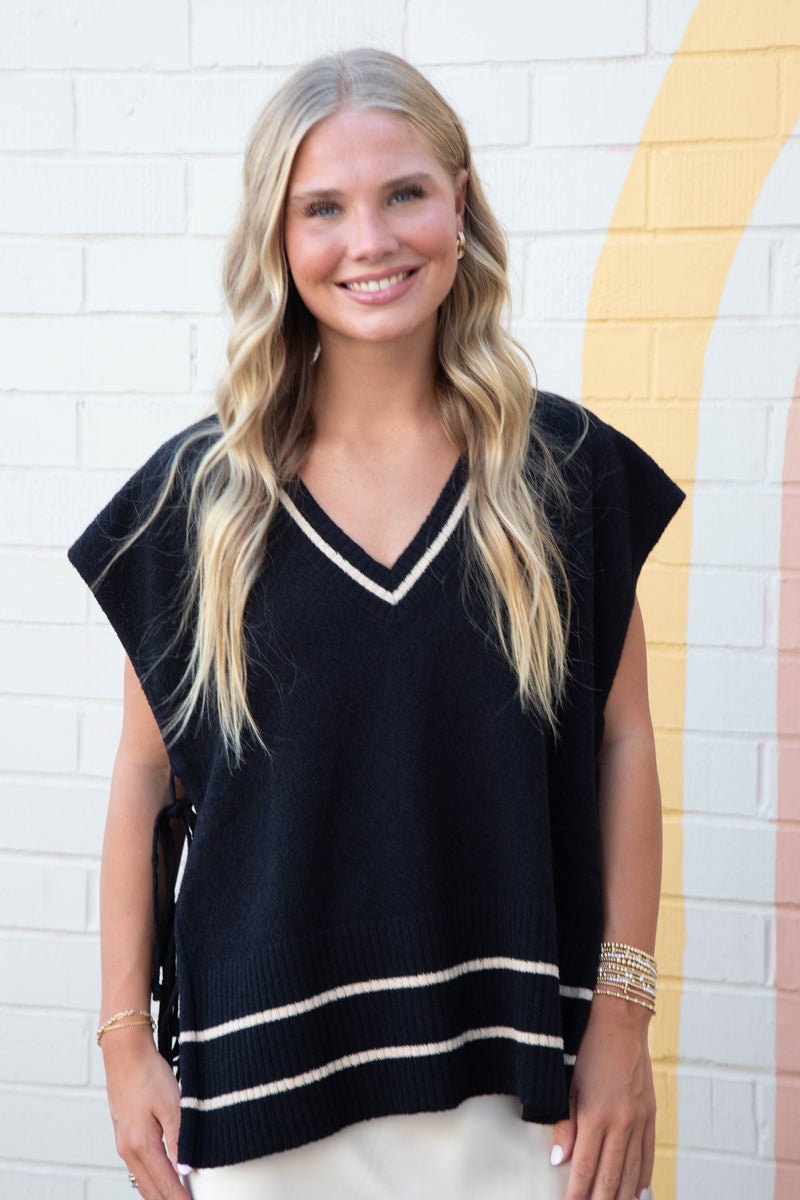Keilani Open Side Tie Sweater Vest, Black