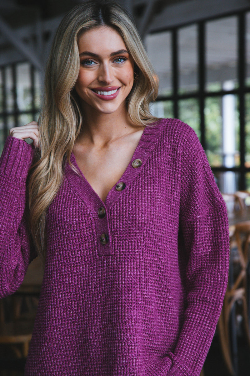 Cierra Button Neckline Sweater, Pink