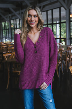 Cierra Button Neckline Sweater, Pink
