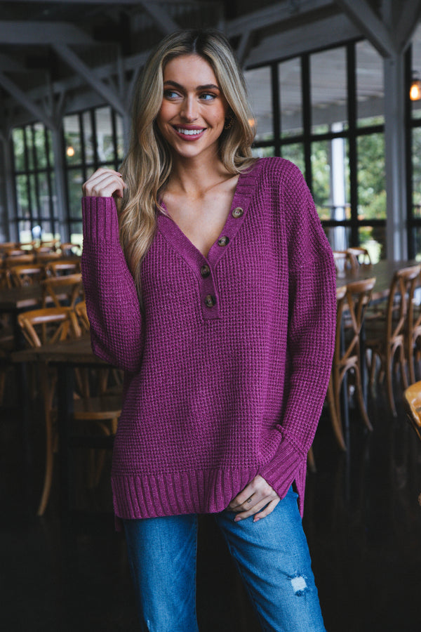 Cierra Button Neckline Sweater, Pink