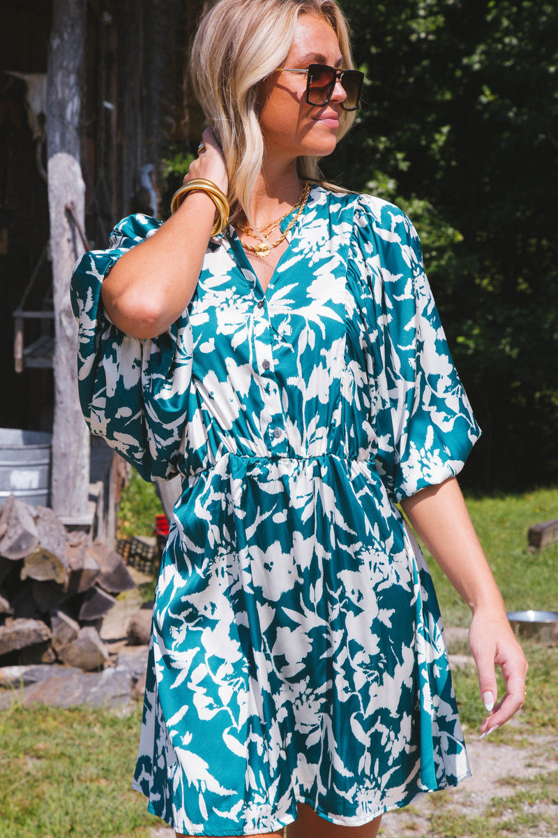 Dorian Satin Mini Dress, Teal Green