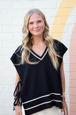 Keilani Open Side Tie Sweater Vest, Black