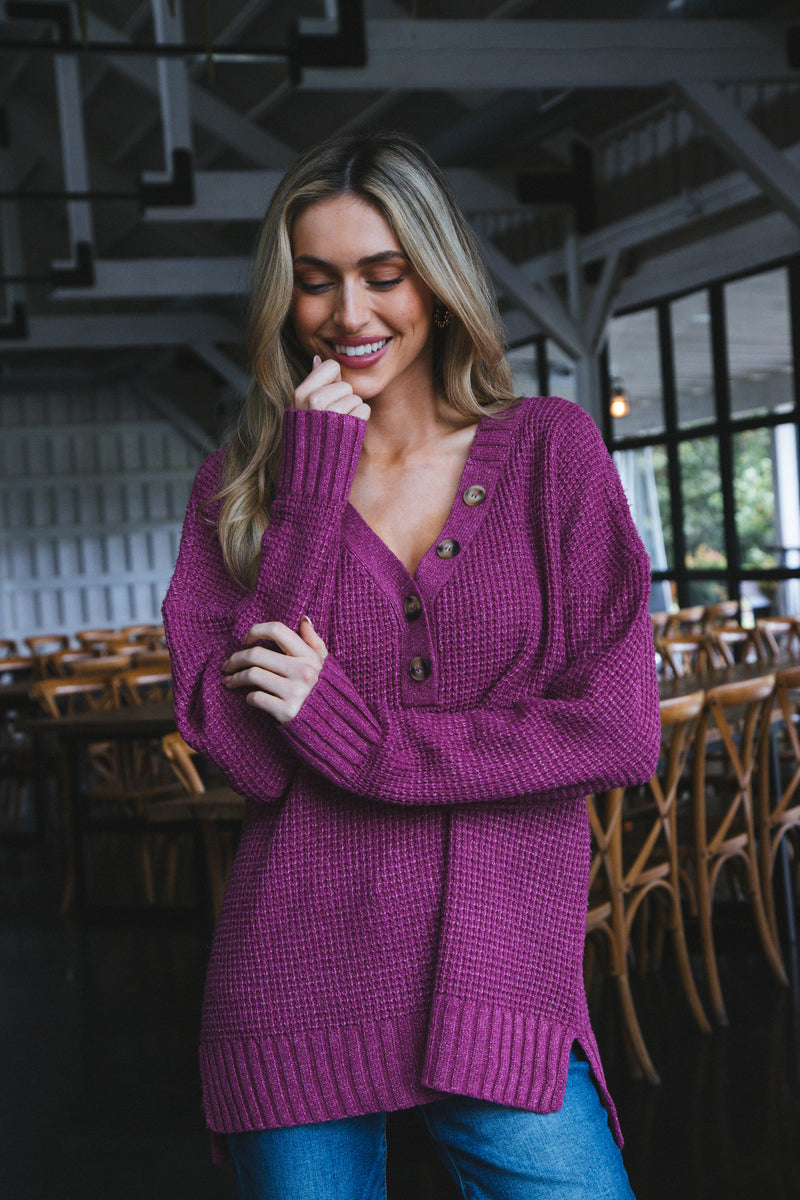 Cierra Button Neckline Sweater, Pink