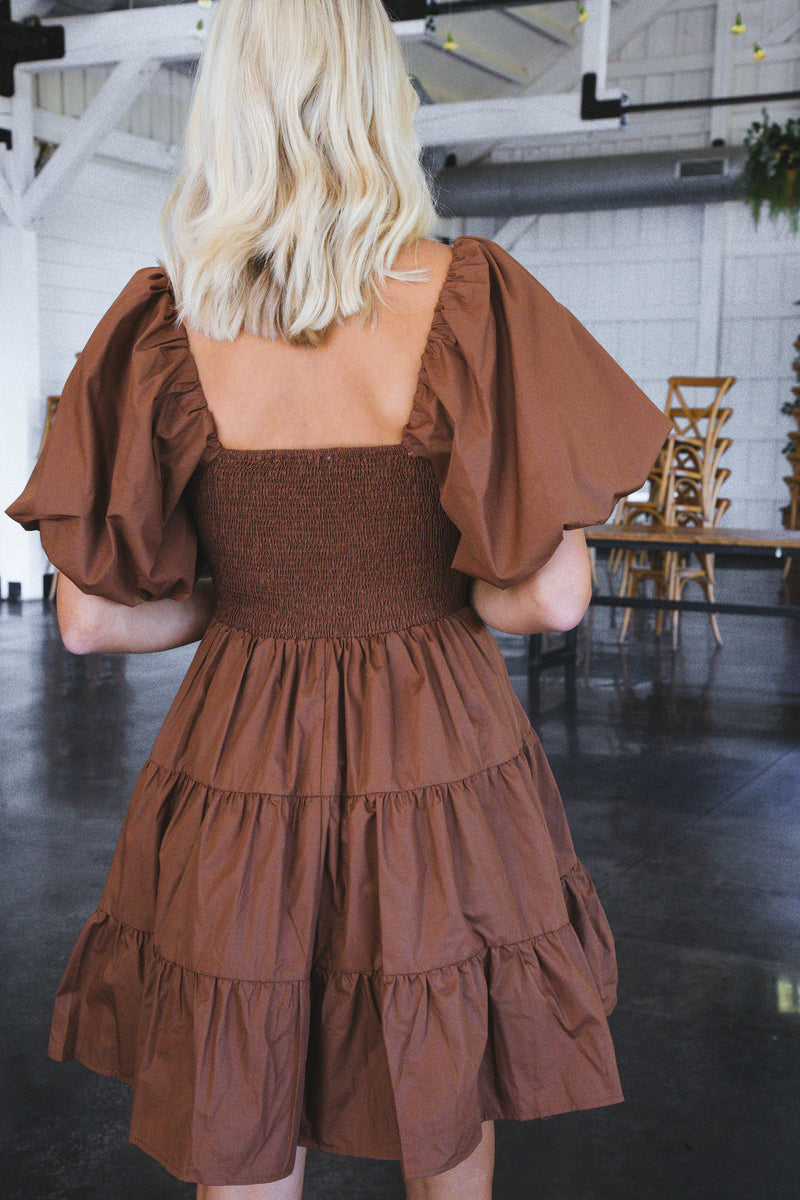Bryllin Smocked Mini Dress, Brown