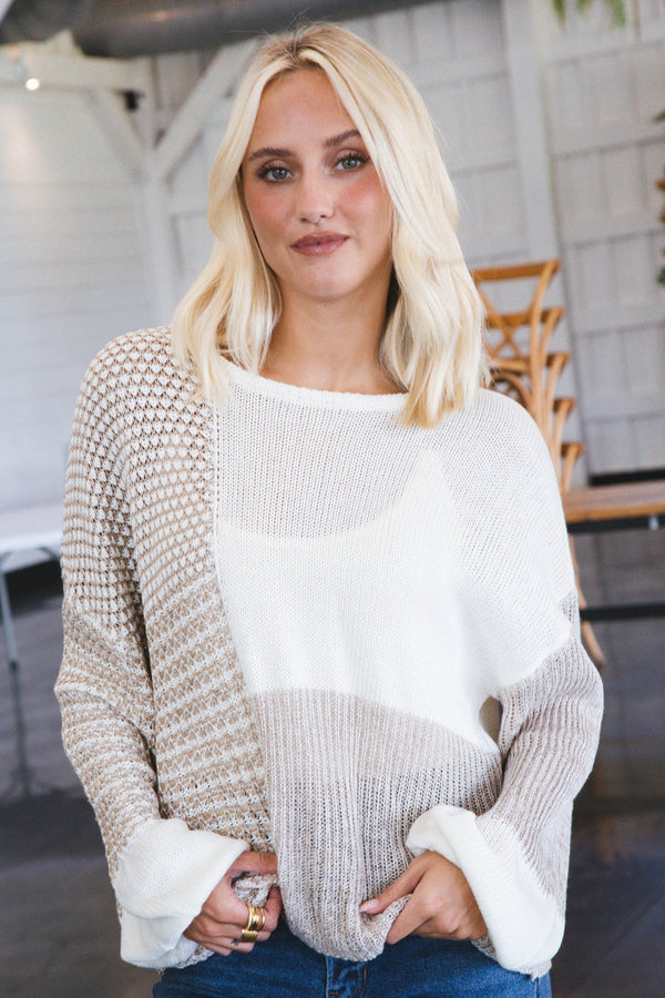 Polina Drop Shoulder Knit Sweater, Taupe Multi