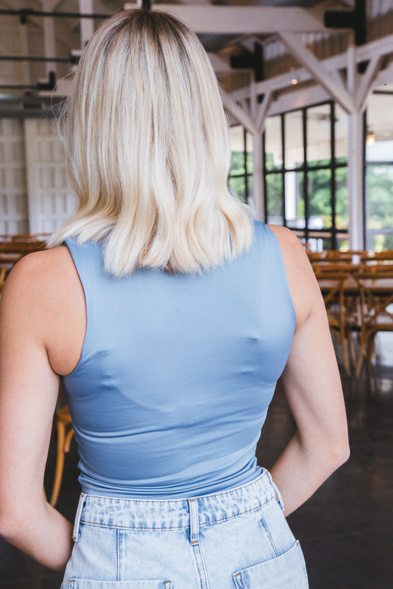 Annabelle Scoop Neck Tank Top, Dusty Blue