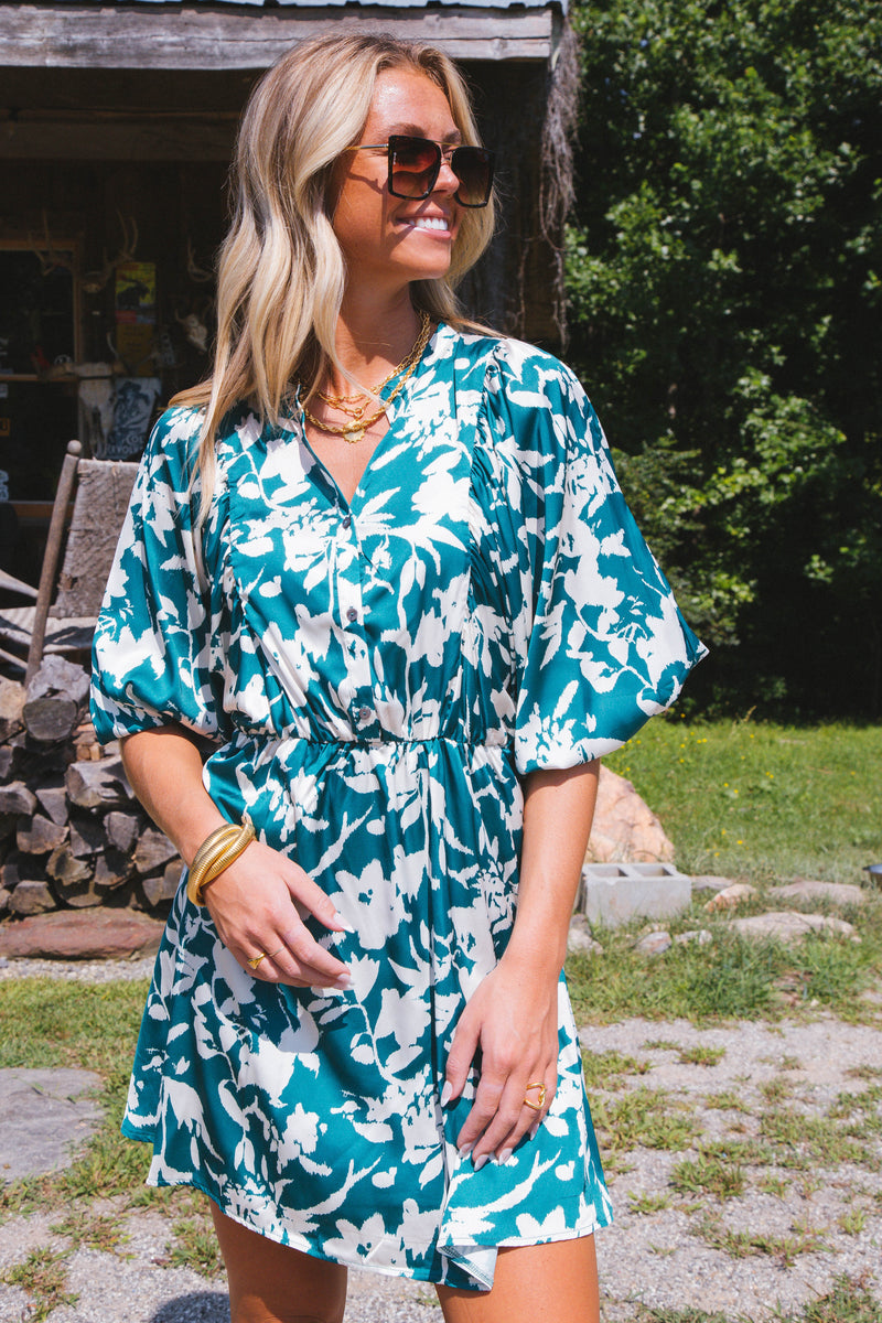 Dorian Satin Mini Dress, Teal Green