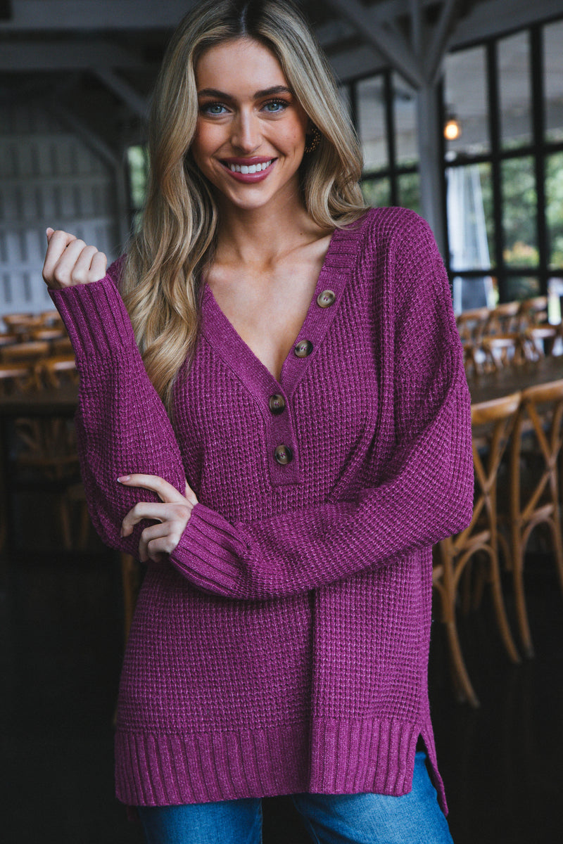 Cierra Button Neckline Sweater, Pink
