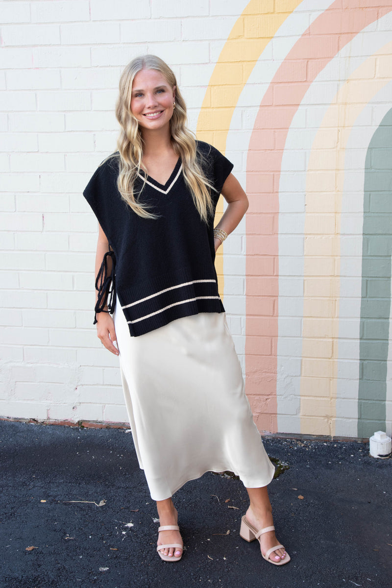 Keilani Open Side Tie Sweater Vest, Black