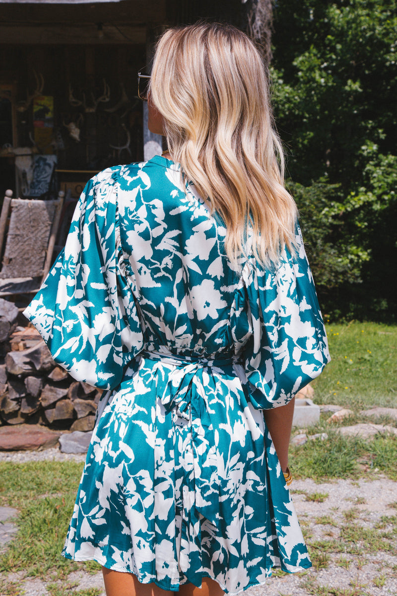 Dorian Satin Mini Dress, Teal Green