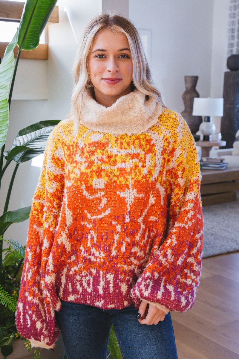 Melany Abstract Turtleneck Sweater, Cream Multi