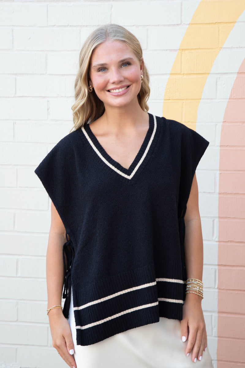 Keilani Open Side Tie Sweater Vest, Black