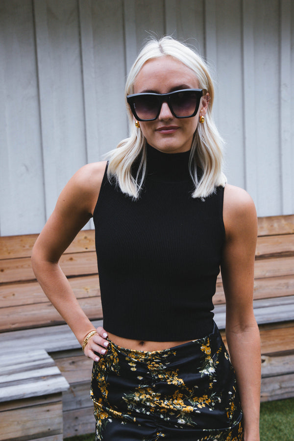 Taylor Mock Neck Tank, Black
