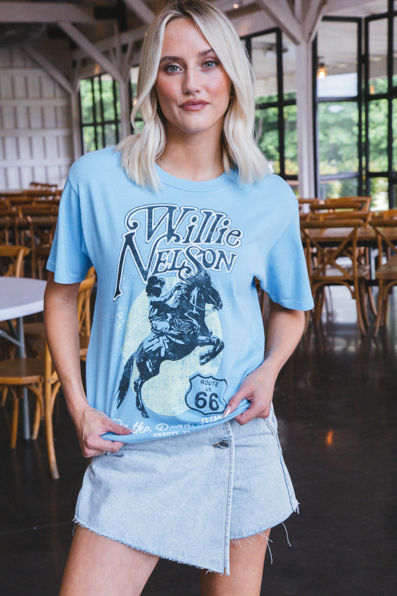 Willie Nelson Route 66 Weekend Tee, Vintage Blue | Daydreamer