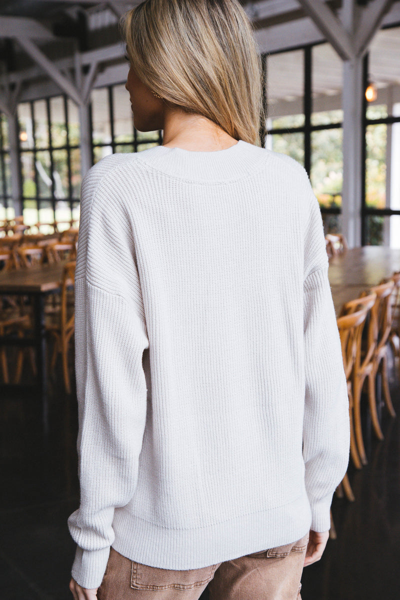 Manuela V-Neck Pullover Sweater, Fog | RD Style