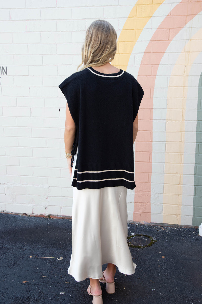 Keilani Open Side Tie Sweater Vest, Black