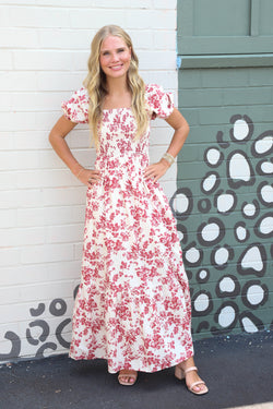 Haven Floral Smoked Maxi Dress, Berry