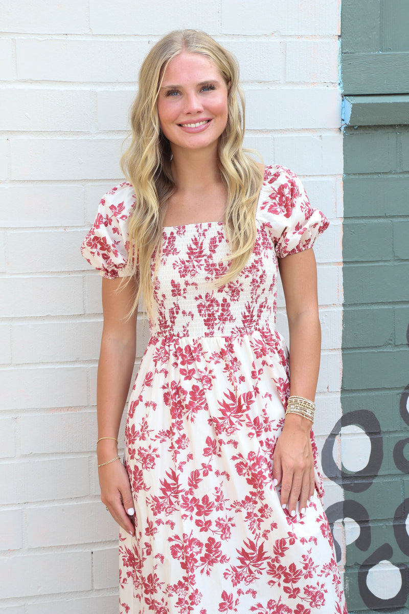 Haven Floral Smoked Maxi Dress, Berry