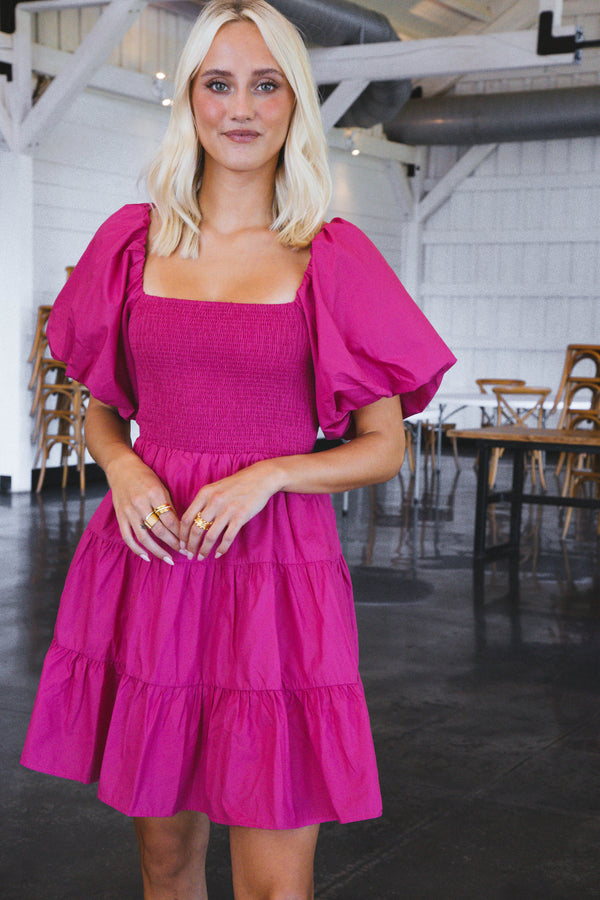 Bryllin Smocked Mini Dress, Magenta